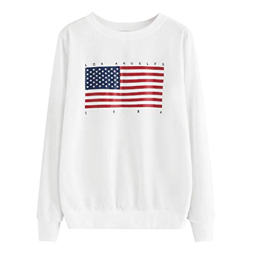 VJGOAL Mujer Otoño Bandera Americana Impreso Sin Capucha Sudadera Casual Manga Larga Suelta Cuello Redondo Tops Pullover