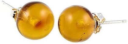Trustmark 14K White Gold 8mm Natural Baltic Honey Amber Ball Stud Post Earrings, Anya