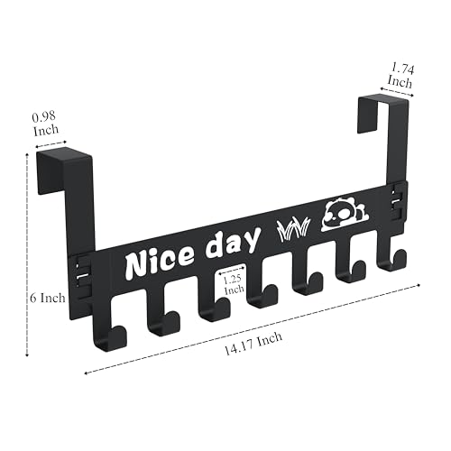 Image of Powder Coated Over the Door Hook Hanger | Heavy Duty No Drill 7 Hook Organizer | Space Saving Door Hanger for Bedroom, Bathroom, Kitchen & Home Storage - Black (Pack of 2)