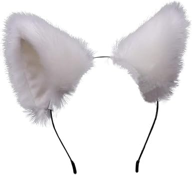 White Cute Cat Ears Headband Long Fur Fox Ears Cosplay Headband with Bells Headwear Hairband for Party Costume Halloween Accessories Hairhoop