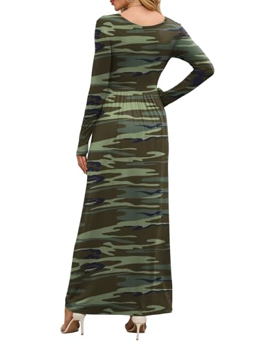 Image of DEARCASE Women's Maxi Dress Long Sleeve Crewneck Empire Waist Long Dresses | Empire Waist,round neck,floor length, dual side pockets, A-line,fall winter long dresses for wedding guest,party,vacation