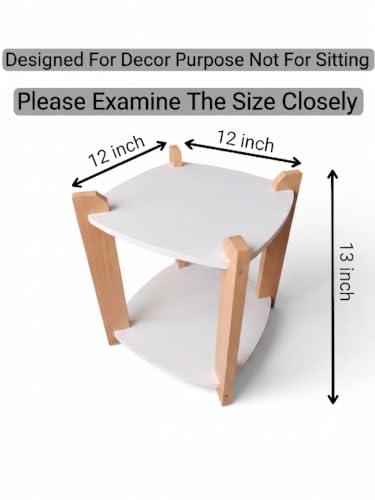 Image of Modern Square Side Table, Home Decor for Living Room, Bed Side Tables for Bed Room, stools for Home, Furniture for Home, 2-Tier White Shelves