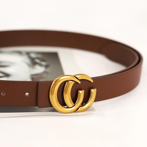 Image of Women's Fashion Classic Metal Buckle Leather Belt with Jeans Dress