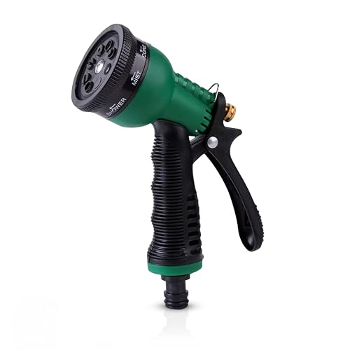 Image of Amazon Basics Garden Hose Spray Gun with 8 Adjustable Patterns, Hands-Free Lock, and Durable ABS Material ? Ideal for Car Washing, Pet Cleaning, and Garden Watering - Pack of 1