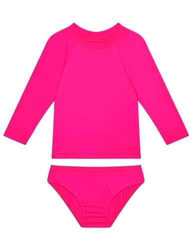 Image of Snowheart Girls Swimsuit Size 7-8 Years Old Soild Rose Red Two Pieces Breathable Rash Guard Set
