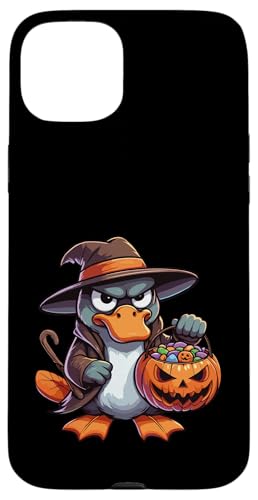 怖いハロウィーン カモノハシ ゴースト 不気味なキャンディバッグ スマホケース iPhone 15 Plus 用