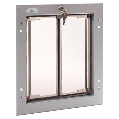 PlexiDor Performance Pet Doors for Dogs and Cats - Door Mount Dog Door with Lock and Key - Silver, Medium Sizes
