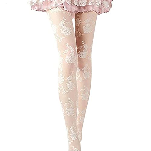 Wharick Medias negras para mujer, medias de encaje atractivas para mujer, medias de encaje atractivas, medias transparentes de malla de encaje, pantimedias blancas Cover