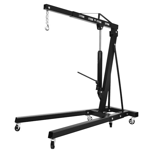 2 TON Folding Hydraulic Engine Crane Hoist, 4409 Lbs Engine Motor Hoist, Folding Engine Shop Crane Hoist Lift with 6 Iron Caster Wheels for Garage Workshop & Car Fixing (Black)