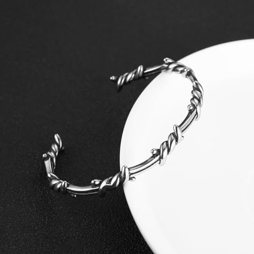 HZMAN Barbed Wire Bracelet for Men Retro Gothic Punk Stainless Steel Thorns Cuff Bracelet Jewelry Gift3