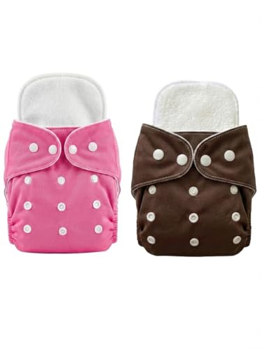 Image of Reusable Cloth Diaper for Babies | Washable Baby Cloth Diaper with Absorbent Insert | Leak Proof Adjustable Free Size Pocket Diaper 3M -3Years | Eco Friendly Reusable Baby Diaper (2, Pink Brown, One Size)