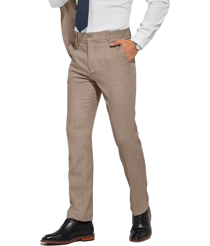 Men's Classic Fit Expandable Waist Flat Front Dress Pants Slim Fit Casual Business Suit Pants 5
