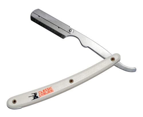 Stainless Steel Professional Barber Straight Edge Razor with 100 Lord Single Edge Razor Blades (White)