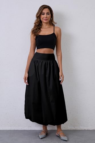 Y2K Bubble Maxi Skirts for Women A Line Long Pleated Casual Summer Skirts 2024 Elastic Waist Balloon Midi Skirt4
