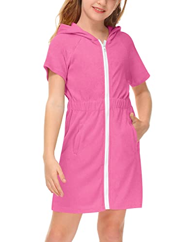 Besserbay Girls Full Zip Bathrobe Dark Pink Terry Hooded Cover Up With Pockets 9-10 Years #TOP29