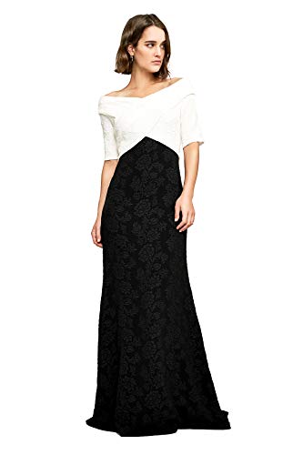 Tadashi Shoji Women's Hudson Off The Shoulder Gown, White and Black, Size 4