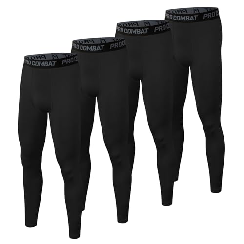 HYCOPROT 4 Pack Men's Compression Pants Tights Athletic Leggings Cool Dry Workout Baselayer Bottoms for Running Yoga Gym