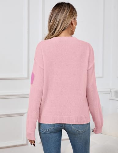 Image of Women's Cute Heart Sweaters Fall Casual Long Sleeve Knit Pullover Tops | 2026 Trendy Crew Neck Ribbed Kint Sweater Oversized Winter Outfit Clothes