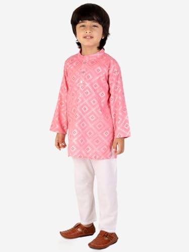 Baby Boys Silver Foil Printed Cotton Kurta, Round Collar, Full Sleeves With White Pyjama4