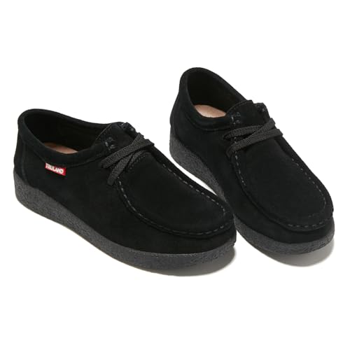 Image of TRULAND Leather Oxford Shoes for Women - Suede Lace Up Moc Toe Low Platform Flat Wallabees Shoes