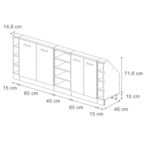 Vicco Set Di Mobili Sottotetto Antracite-Oro 210 Cm Set Di 5 - 3