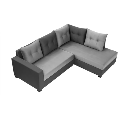 Image of SOCOZI Oriana 4 Seater RHS L Shape Sofa Set | Soft Velvet Suede Fabric | Modern Design | Plush Comfort Cushions for Living Room (Light Grey-Dark Grey)