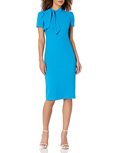 Maggy London Womens Solid Crepe Classic Novelty Short Sleeve Sheath Dress, Blue Astor, 8-Jan Us #TOP18