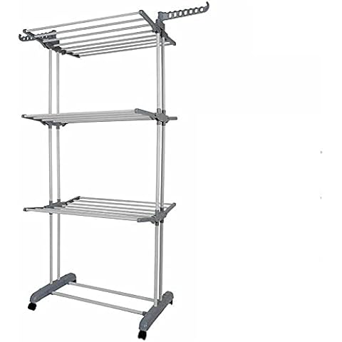 Large 3 Tier Clothes Drying Rail Foldable Clothes Drying Rack Airier For home In White Or Grey (Grey) Cover