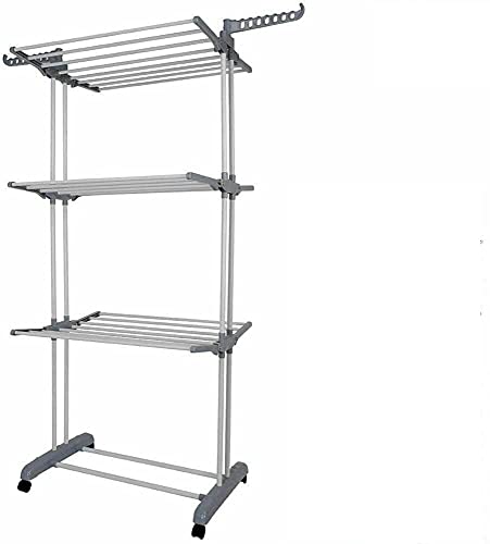 Large 3 Tier Clothes Drying Rail Foldable Clothes Drying Rack Airier For home In White Or Grey (Grey)