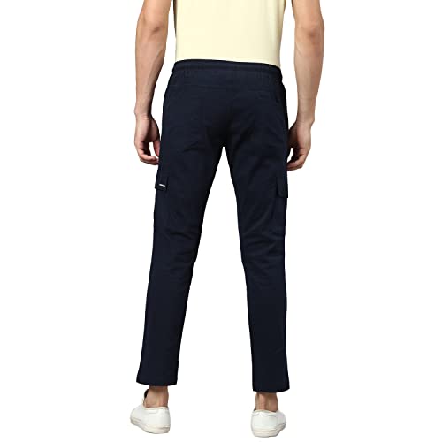 Image of Hubberholme Men's Regular Fit Cotton Trousers, Ankle Length Elastic & Drawstring Waist Cargo Chinos