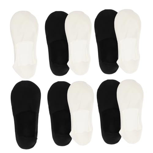 ORFOFE 6 pares Calcetines Invisibles para Hombre Bajos sin Slip Transpirables y Elásticos Color Negro y Blanco Cómodos y Duraderos para Uso Diario