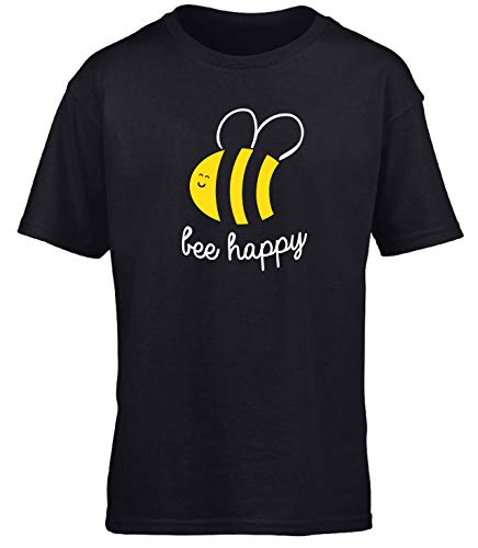 Image of Hippowarehouse Bee Happy Kids Children's Short Sleeve t-Shirt Black