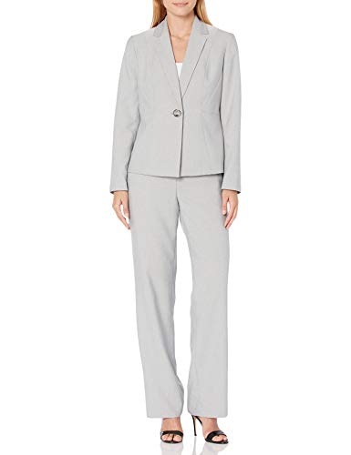 Le Suit Women's 1 Button Notch Collar Seamed Mini Herringbone Extend TAB Pant Suit, Heather Grey, 16