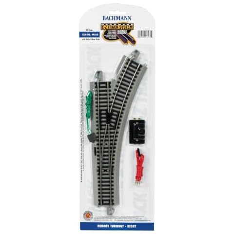 Bachmann Trains - Snap-Fit E-Z TRACK REMOTE TURNOUT - RIGHT (1/card) - NICKEL SILVER Rail With Gray Roadbed - HO Scale Cover