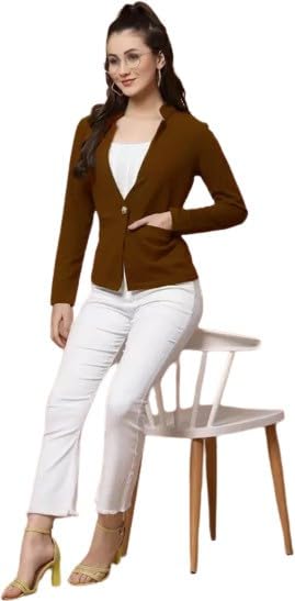 LIME 'N' LEMON Polyester Regular Fit Solid Single Breasted Casual Girls Blazer (Brown) 13-14 Years 2
