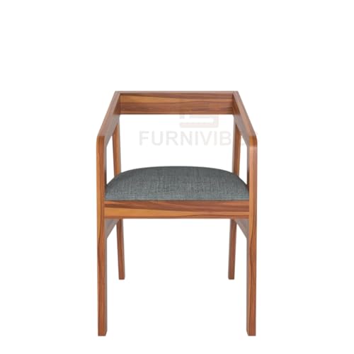 Image of Sheesham Wood Armchair with Cushion for Living Room Home Wooden Arm Chair Modern Furniture for Garden & Outdoor (Natural Finish)