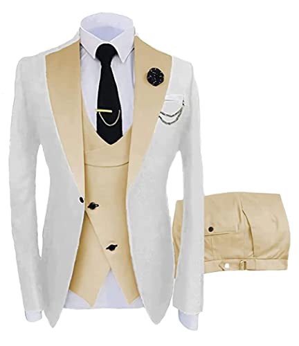 Mens One Button Wedding Suits 3 PC Notch Lapel Blazer Vest Pants Set Formal Suits Groom Tuxedos