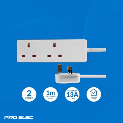 PRO ELEC PELB1912 2 Gang Extension Lead 1m, White - Image 2