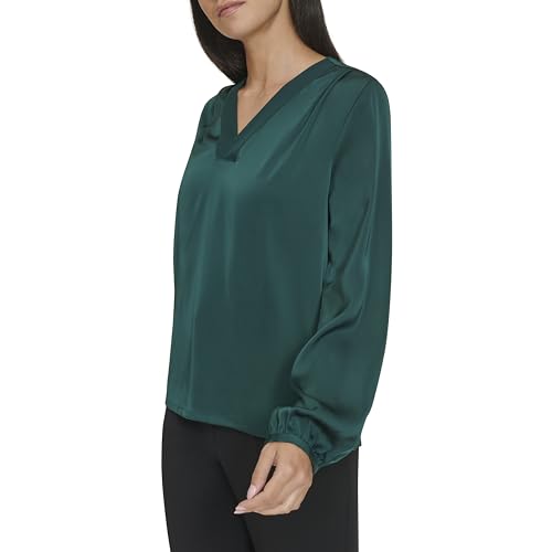 Image of Calvin Klein Womens V Neck Long Sleeve Blouse