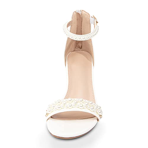 Image of Women's Heels Sandals for Women Open Toe Fashion Pearls Platform Heeled Sandals Ankle Strap Block Chunky Low Heel Pump Sandal Party Wedding Dress Shoe