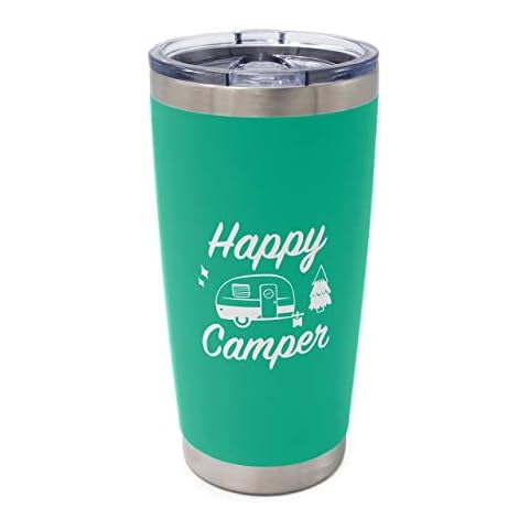 Dock N Stow Happy Camper Stainless Steel Tumbler with Vacuum Insulated Double Wall, Splash Proof Sliding Lid Great for Hot or Cold Drinks, Outdoor Camping Travel Cup RV Gifts Cover