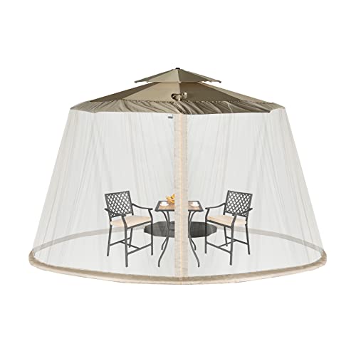 GOPLUS Moustiquaire pour Parasol et Tonnelle de Camping Terrasse 2,43-3m avec 2 Portes à Double Fermeture Eclair,Moustiquaire Réglable Filet pour...