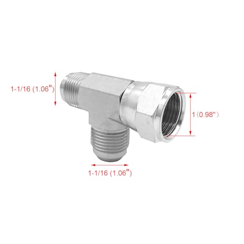 Image of 6602-12-12-12 Hydraulic Adapter Fitting Run Tee 3 /4 inch Male JIC 37(1-1 /16 inch-12 SAE) x 3 /4 inch Female JIC 37(1-1 /16 inch-12 SAE) Swivel x 3 /4 inch Male JIC 37(1-1 /16 inch-12 SAE) Carbon Steel