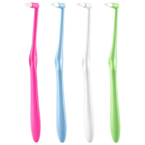 4 PCS Interspace Toothbrush Interspace Compact Soft Slim Interspace Teeth Brush Dental Brushes for Orthodontic Braces & Detail Cleaning - Blue Green Rose Red and White