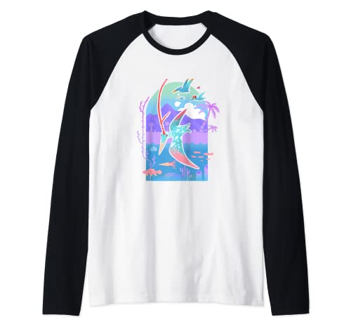 Cool Blue Nyctosaurus Flying Dinosaur Pterodáctilo Ocean Reef Camiseta Manga Raglan