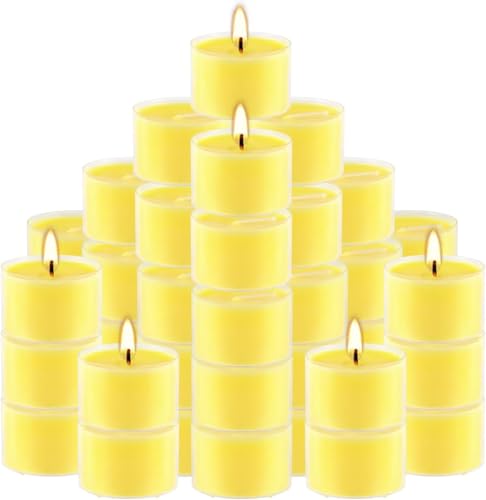 Image of 100 Pack Clear Tea Lights Candles Bulk, Summer Citronella Candle Outdoor and Indoor, for Birthday Emergency Home Garden(8 Hour, Yellow)