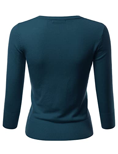 LALABEE Women's 3/4 Sleeve Crewneck Button Down Knit Sweater Cardigan (S~3XL)3