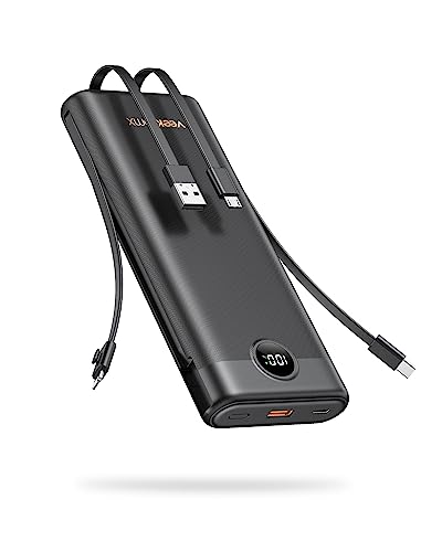 Batería Externa 30000mAh con 4 Cables Integrados, VEEKTOMX POWER BANK USB C Cargador Portátil de Alta Capacidad, Powerbank con 4 Salidas y 2 Entradas Batería Universal para iPhone/Samsung/Tablet