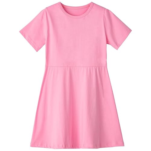 Image of Csbks Girls Short Sleeve A-Line Skater Dress Casual Summer Cotton Toddler Dresses T-Shirt Swing Dresses Pink 6 Years