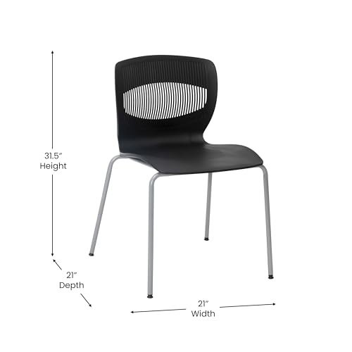 Flash Furniture Hercules Series Commercial Stack Chair - Roomy Wide 770 lb. Capacity - Lumbar Support - Durable Plastic - Silver Steel Frame - Black by Flash Furniture - Image 6